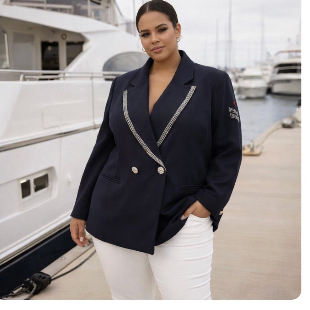EVA POLINI COUTURE Vintage Embellished Double Breasted Sailing Blazer size 20